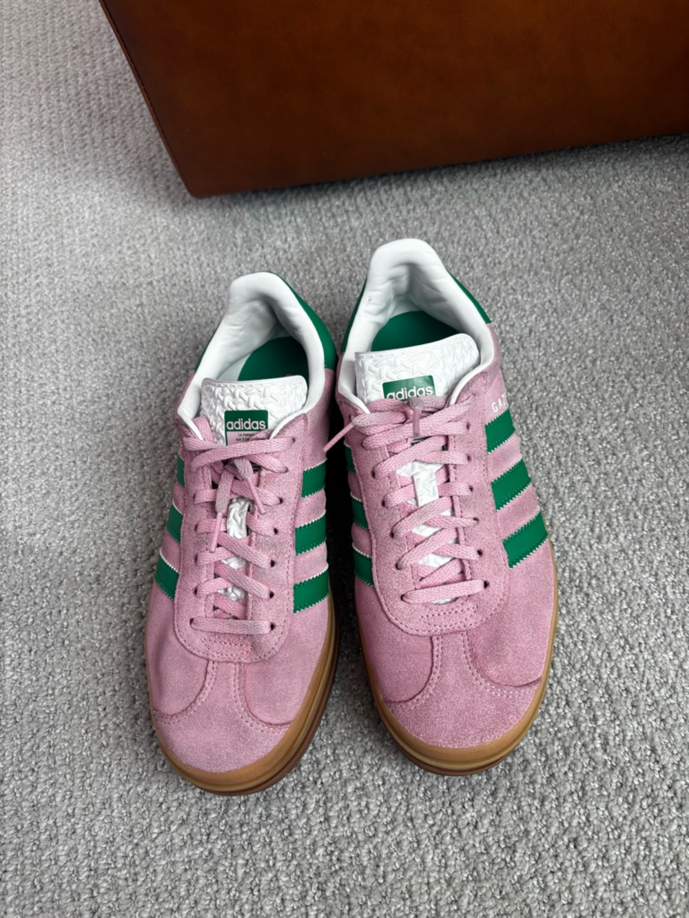 adidas Pink Suede Sneakers with Green Stripes
